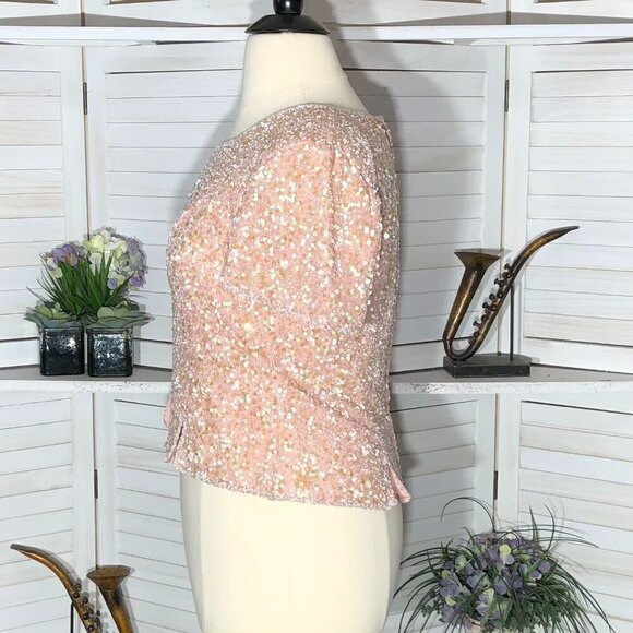 Vintage Beaded Sequined Pink Silk Blouse XL - Picture 4 of 14